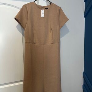 Ann Taylor Tan Midi Dress with Short Sleeves